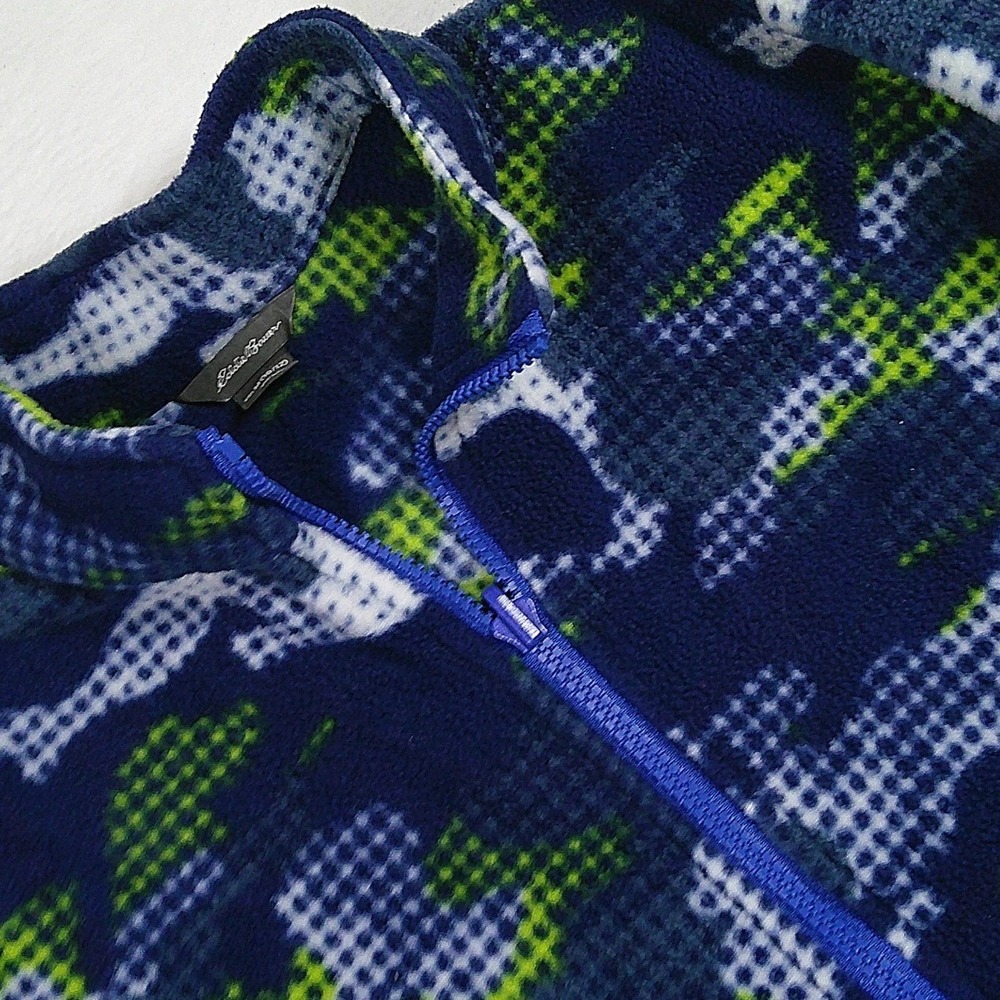 Eddie Bauer Kids Blue Lime Green Camo Full Zip Fleece Jacket Size M 10/12